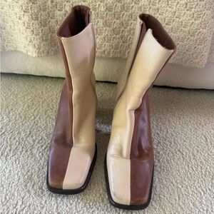 ALOHAS Two-Tone Heeled Boots in Brown and Crem